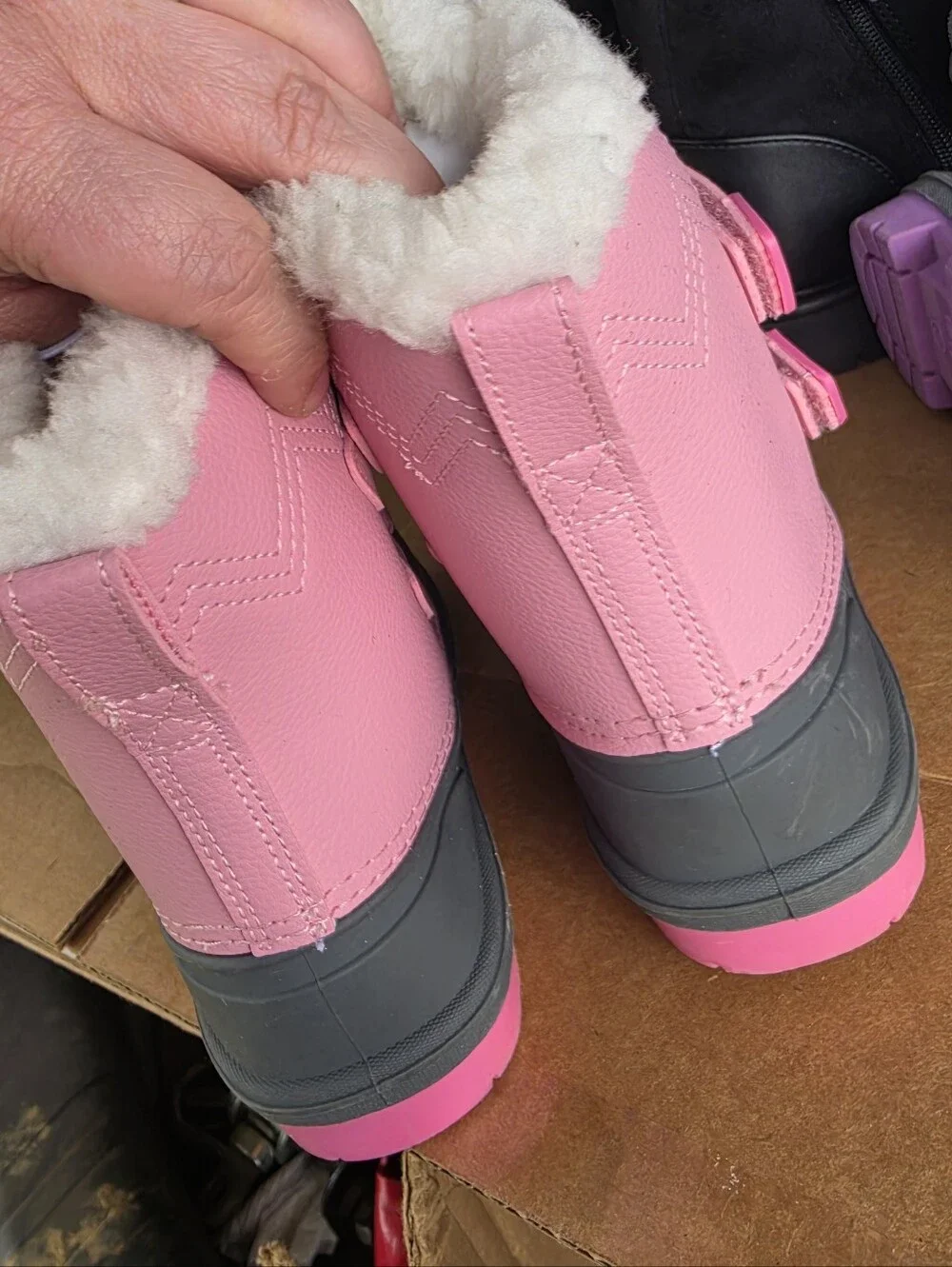 Cat & Jack Pink and Gray Kids Snow Boots with Fleece Collar